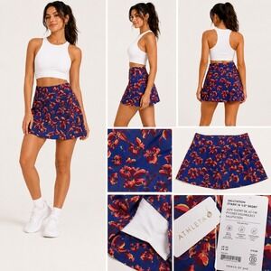 Athleta Salutation Stash 16.5" Skort XS Blue Floral Powervita Athletic Skirt NEW